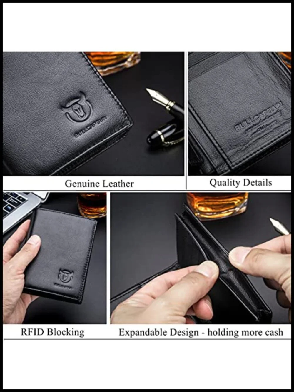 Genuine Leather Bifold Wallet with RFID Blocking, 15 Card Slots, Expandable
